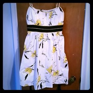White, black, and yellow A-line dress
